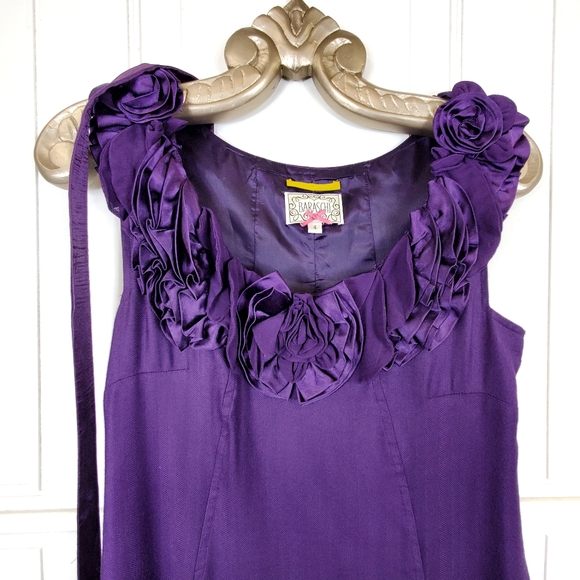 ANTHROPOLOGIE Satin Sleeveless Dress SZ 4 Rosette A Line Purple Small Baraschi - Picture 3 of 12